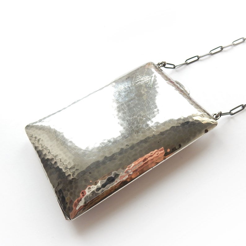 Antique Sterling Silver Compact Chatelaine Purse Sovereign Coin Holder