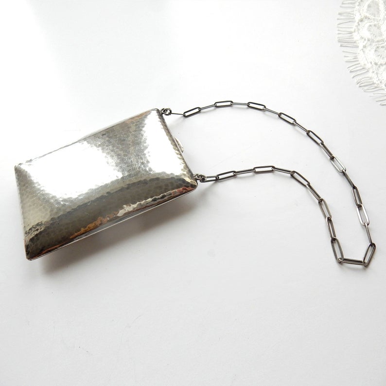 Antique Sterling Silver Compact Chatelaine Purse Sovereign Coin Holder