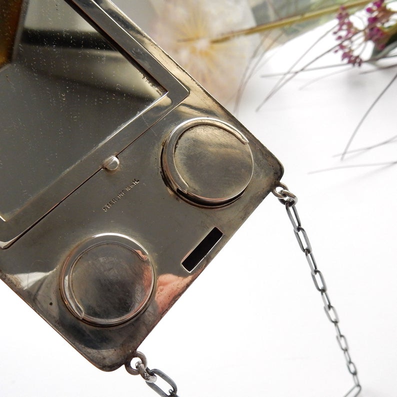 Antique Sterling Silver Compact Chatelaine Purse Sovereign Coin Holder