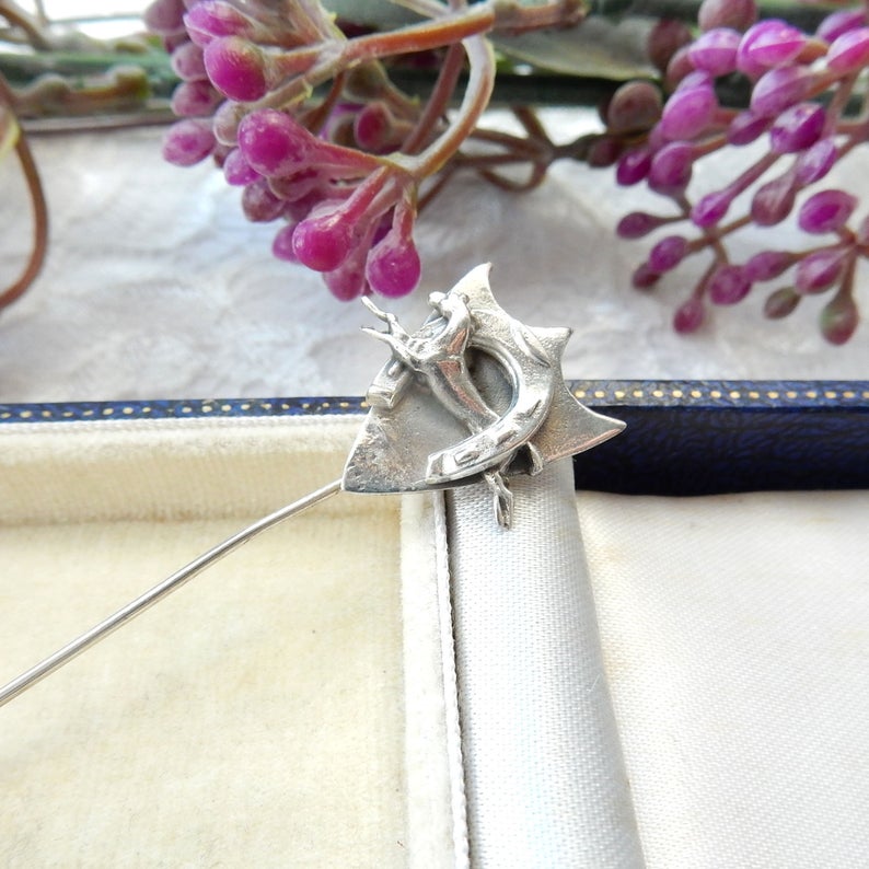 Vintage Sterling Silver Lucky Horse Shoe Hat Pin Stick Pin