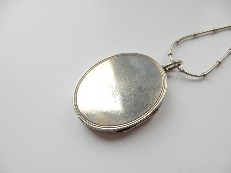 Antique Victorian Silver Locket Necklace Aesthetic Period Engraved Swallow Locket