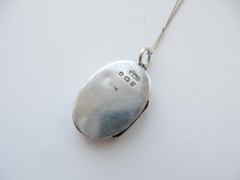 Antique Victorian Sterling Silver Locket Necklace Horseshoe Equestrian Necklace