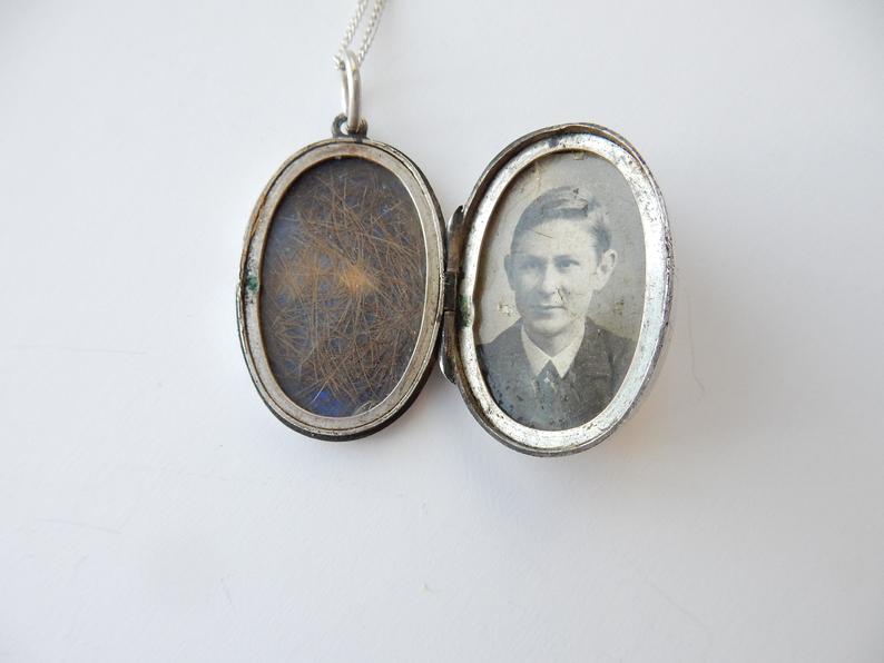 Antique Victorian Sterling Silver Locket Necklace Horseshoe Equestrian Necklace