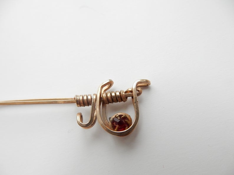Antique Rolled Gold Jabot Pin Sword Brooch