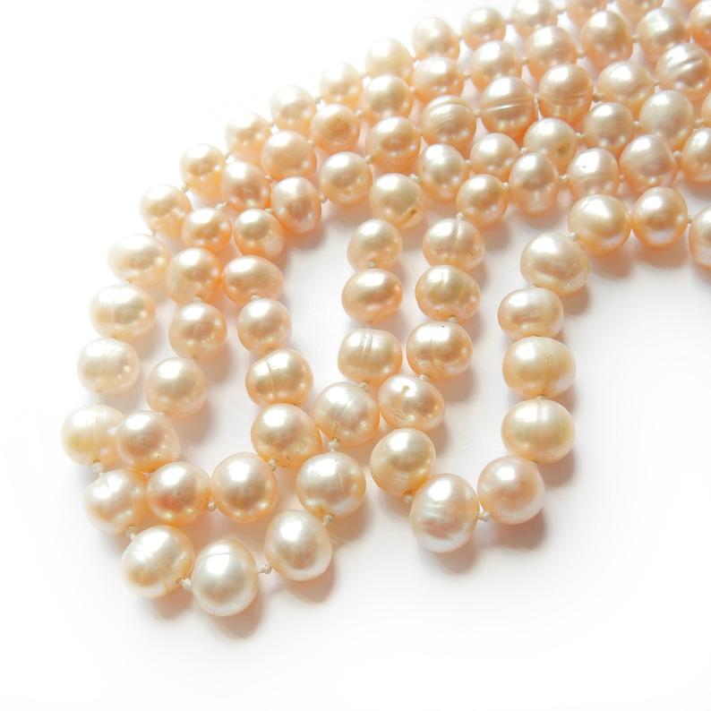 Hand Knotted Freshwater Pearl Long Bead Necklace