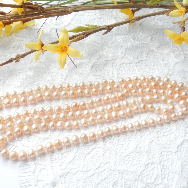 Hand Knotted Freshwater Pearl Long Bead Necklace