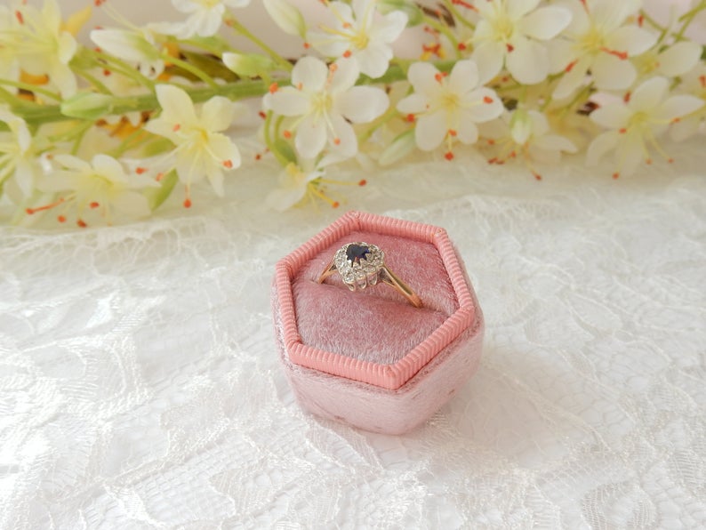 Vintage 9ct Gold Sapphire & Diamond Paste Heart Ring US Size 6.5 UK O