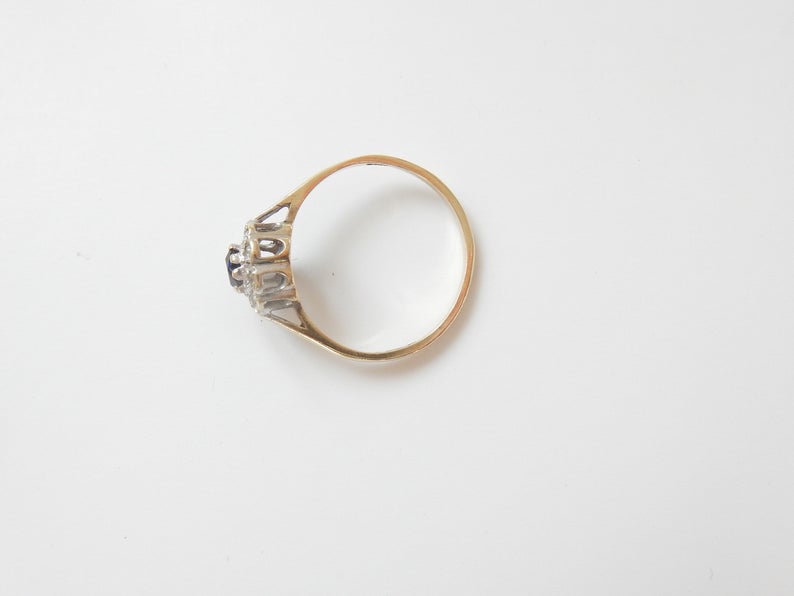 Vintage 9ct Gold Sapphire & Diamond Paste Heart Ring US Size 6.5 UK O