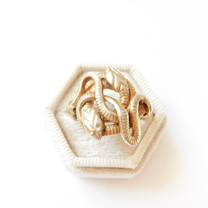 Vintage Solid Silver Vermeil Gold Snake Ring Size 8 3/4