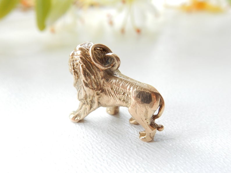 Vintage 9 Carat Gold Lion Charm Novelty 9k Solid Gold Charm Figural Lion Charm