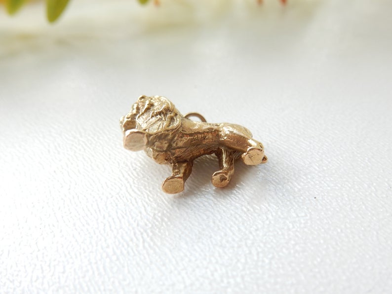 Vintage 9 Carat Gold Lion Charm Novelty 9k Solid Gold Charm Figural Lion Charm