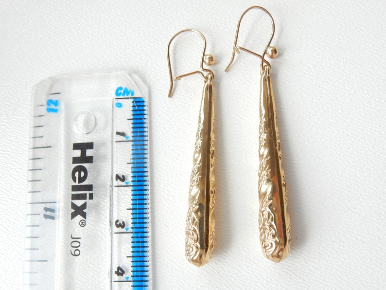 Victorian 9k Gold Torpedo Earrings Long Gold Drop Antique Gold Jewelery