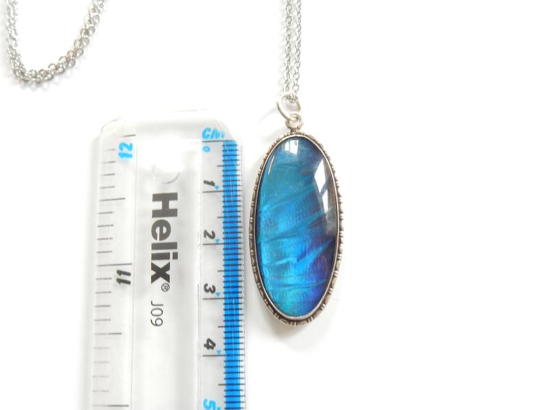 Antique Art Deco Morpho Butterfly Wing Pendant Necklace Sterling Silver