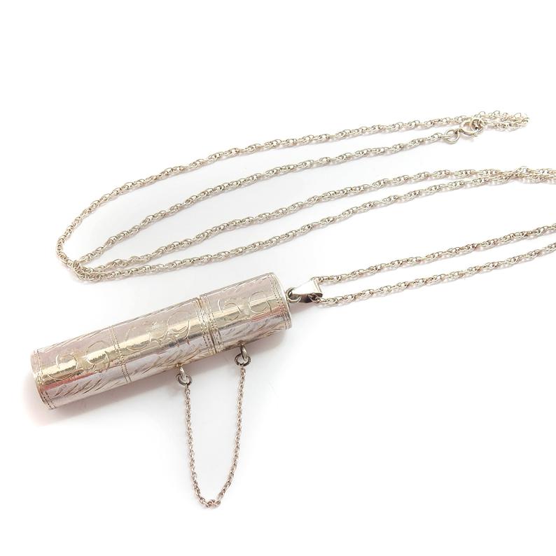 Vintage HMS Solid Silver Sewing Needle Thimble with Solid Silver 30" Chain