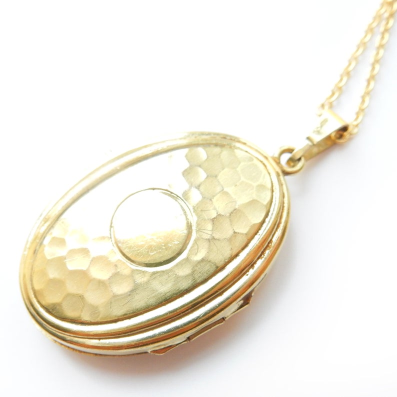 Vintage Rolled Gold Hammerware Locket Necklace