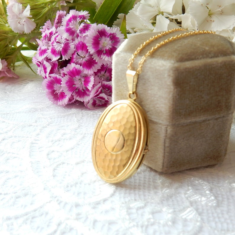 Vintage Rolled Gold Hammerware Locket Necklace