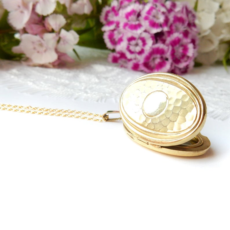 Vintage Rolled Gold Hammerware Locket Necklace
