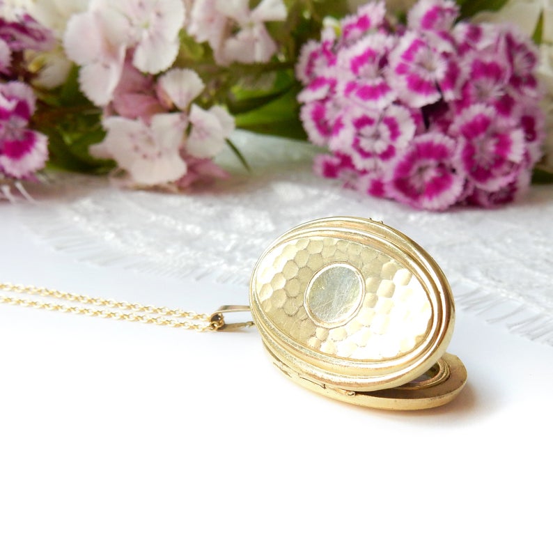 Vintage Rolled Gold Hammerware Locket Necklace