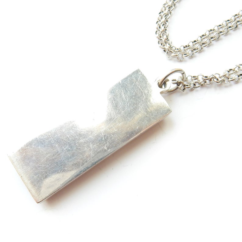 Large Vintage HMS Sterling Silver Ingot Pendant & 18" Chain Sheffield 1977 34grams