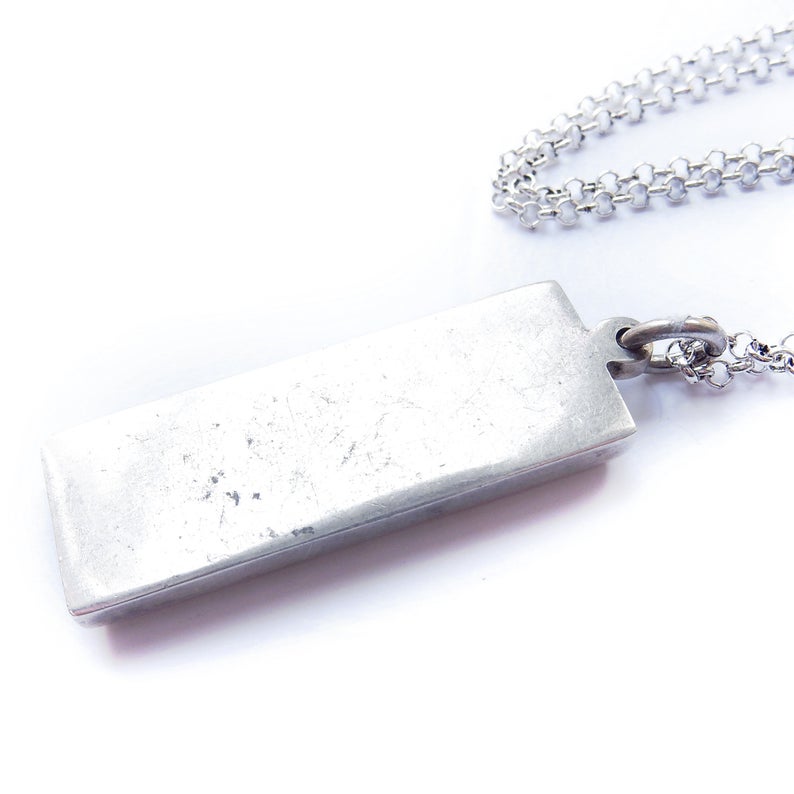Large Vintage HMS Sterling Silver Ingot Pendant & 18" Chain Sheffield 1979 34grams
