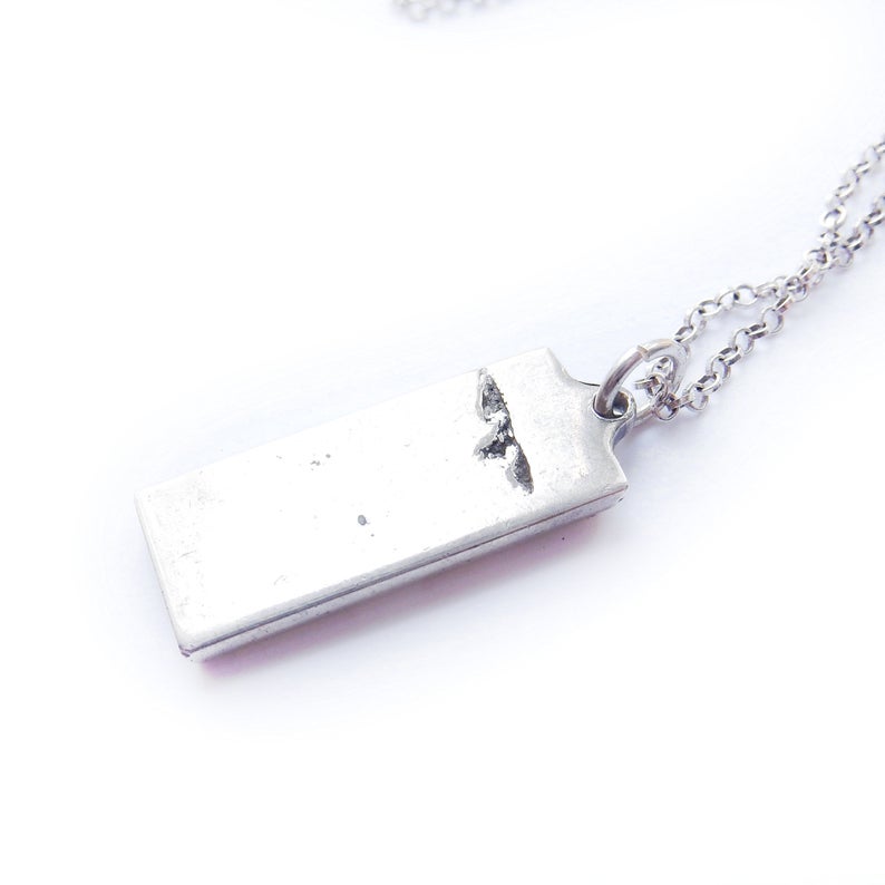 Vintage HMS Sterling Silver Ingot Pendant & 16" Chain Bham 1977 9.1grams