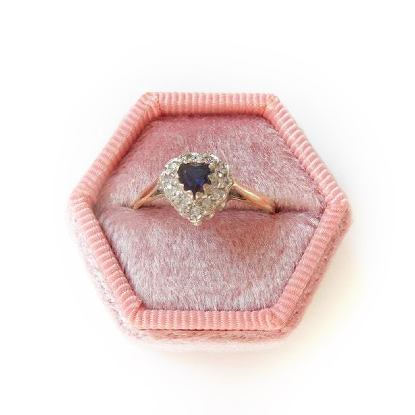 Vintage 9ct Gold Sapphire & Diamond Paste Heart Ring US Size 6.5 UK O