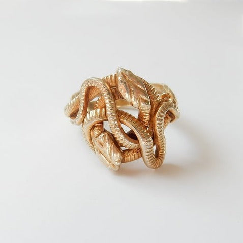Vintage Solid Silver Vermeil Gold Snake Ring Size 8 3/4