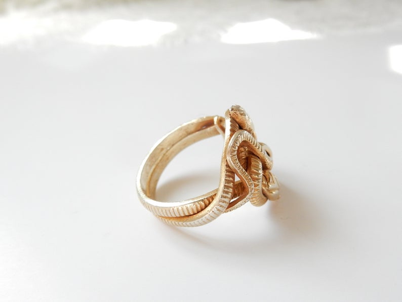 Vintage Solid Silver Vermeil Gold Snake Ring Size 8 3/4