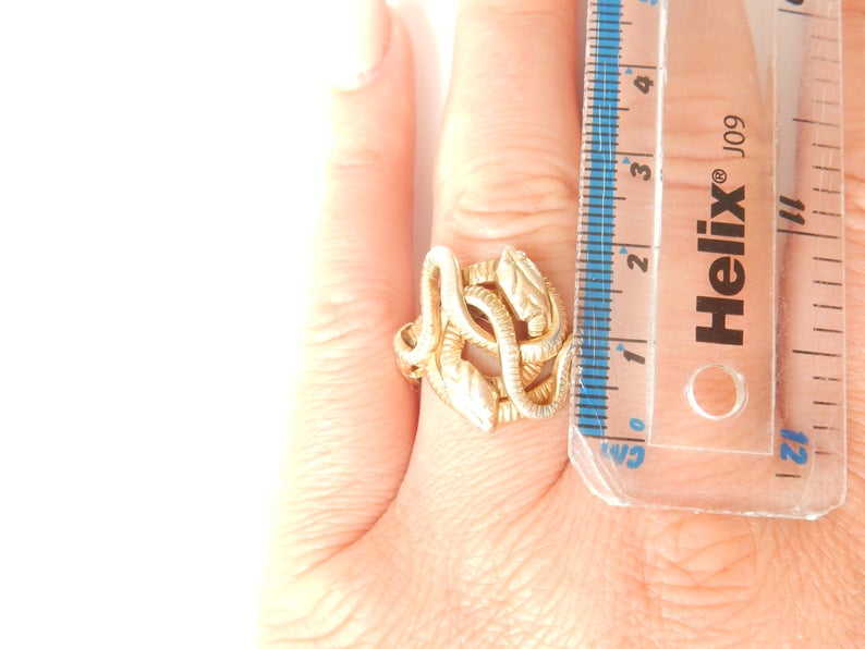 Vintage Solid Silver Vermeil Gold Snake Ring Size 8 3/4