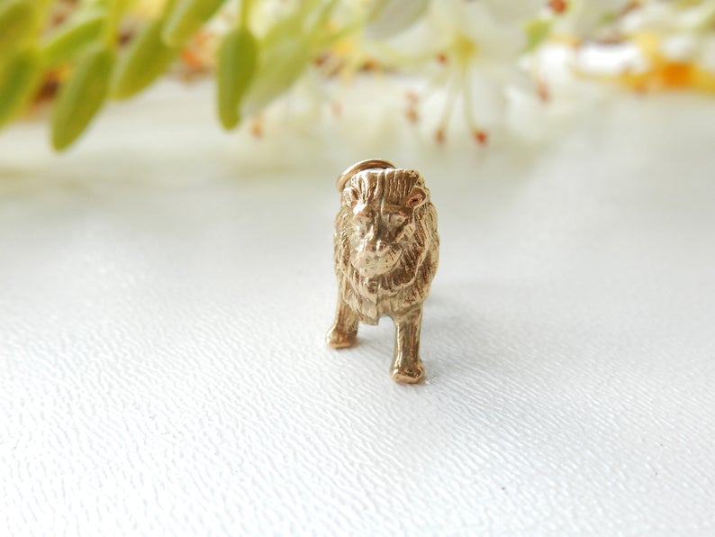 Vintage 9 Carat Gold Lion Charm Novelty 9k Solid Gold Charm Figural Lion Charm