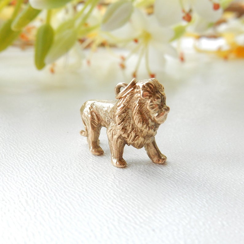 Vintage 9 Carat Gold Lion Charm Novelty 9k Solid Gold Charm Figural Lion Charm
