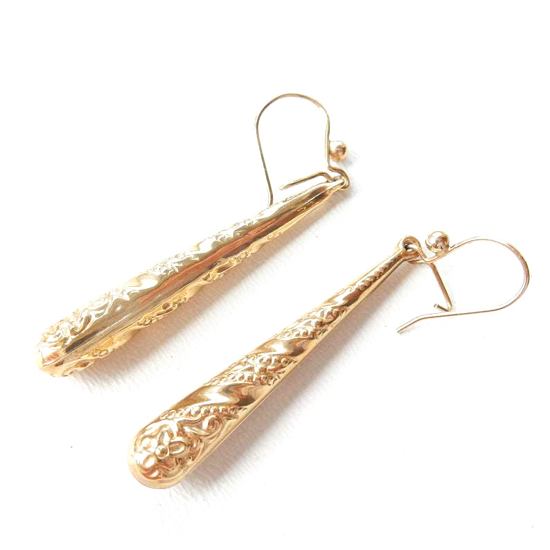 Victorian 9k Gold Torpedo Earrings Long Gold Drop Antique Gold Jewelery