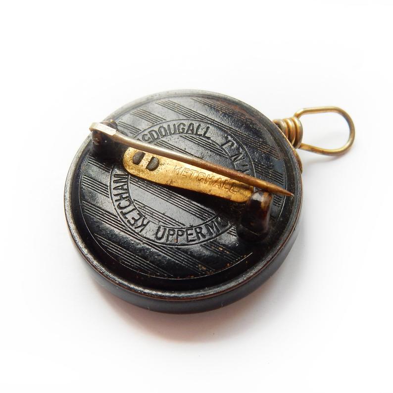 Antique Ketcham & Mc Dougall Retractable Chatelaine Brooch Patented Victorian Enamel Brooch