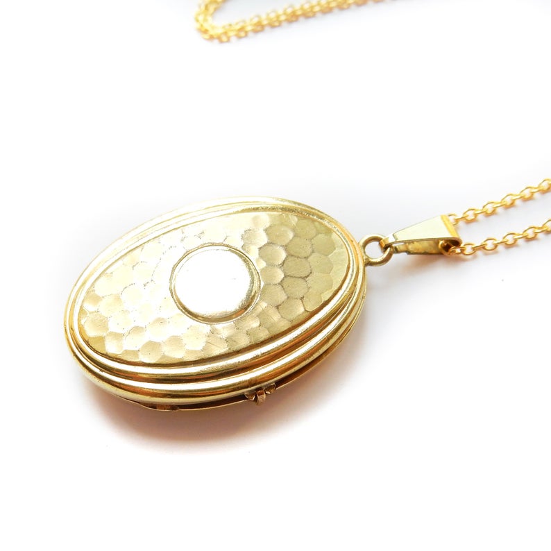 Vintage Rolled Gold Hammerware Locket Necklace