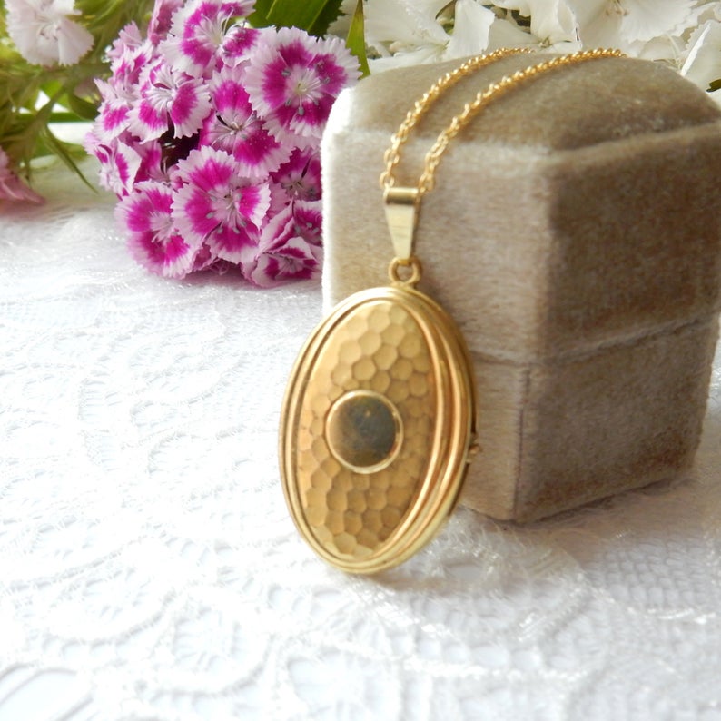 Vintage Rolled Gold Hammerware Locket Necklace