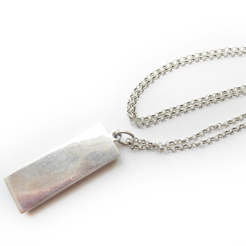 Large Vintage HMS Sterling Silver Ingot Pendant & 18" Chain Sheffield 1977 34grams