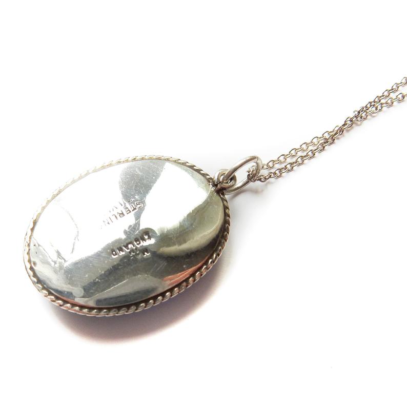 Antique Art Deco Morpho Butterfly Wing Pendant Necklace Sterling Silver