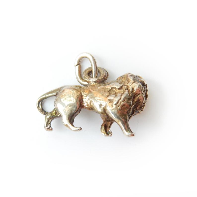 Vintage Sterling Silver Lion Charm Pendant