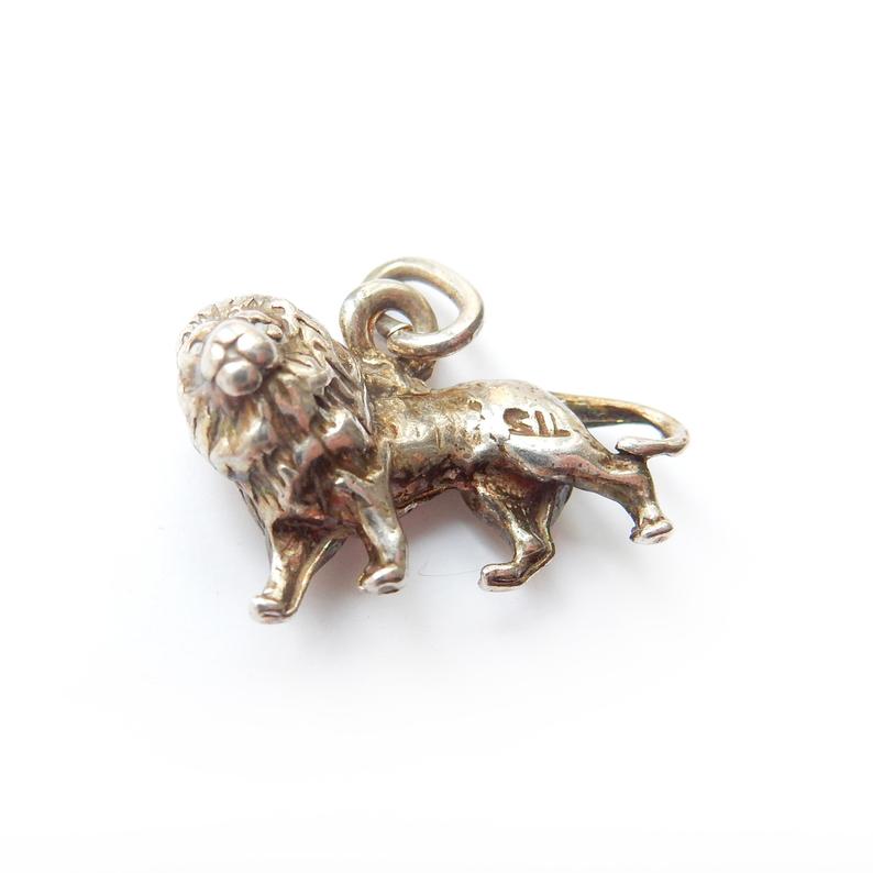 Vintage Sterling Silver Lion Charm Pendant