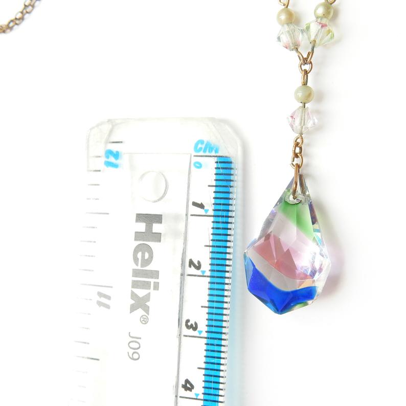 Antique Art Deco Iris Rainbow Glass Lavalier Bead Necklace
