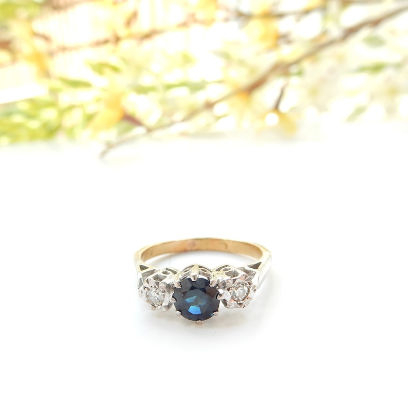 Vintage 18ct Gold Platinum Sapphire & Diamond Ring US Size 5 UK L