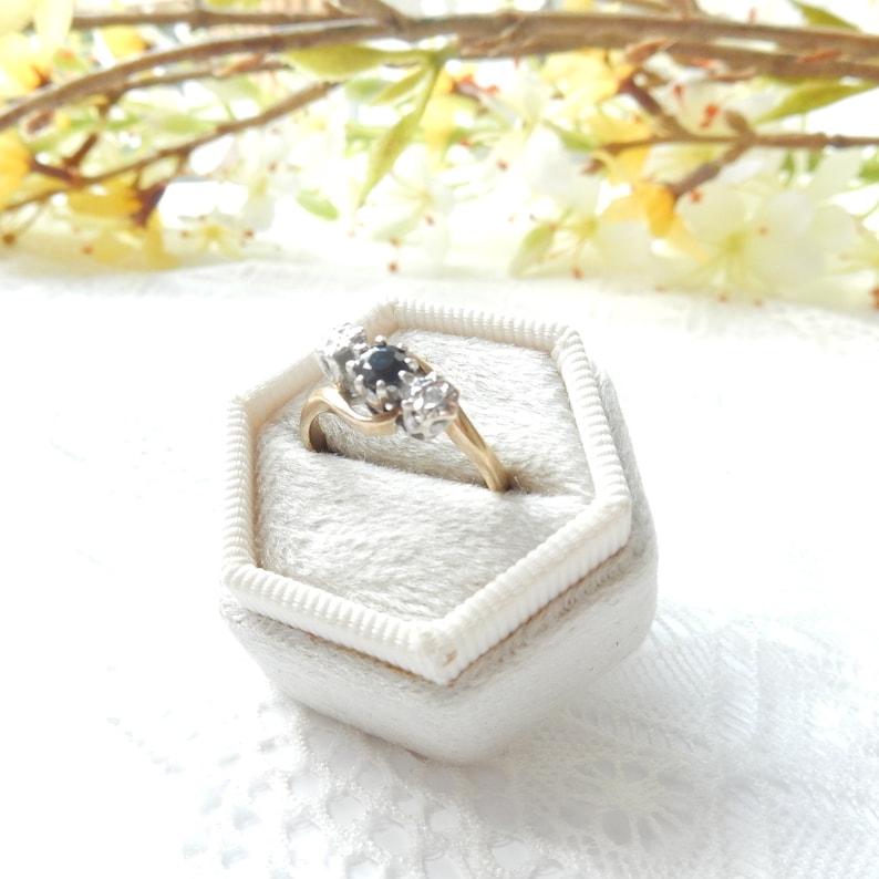 Vintage 9 ct Gold Sapphire & Diamond Toi et Moi Ring US Size 5 UK L