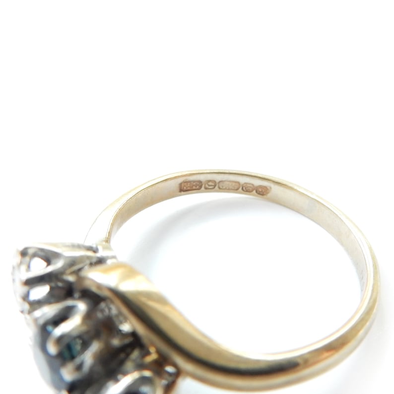 Vintage 9 ct Gold Sapphire & Diamond Toi et Moi Ring US Size 5 UK L