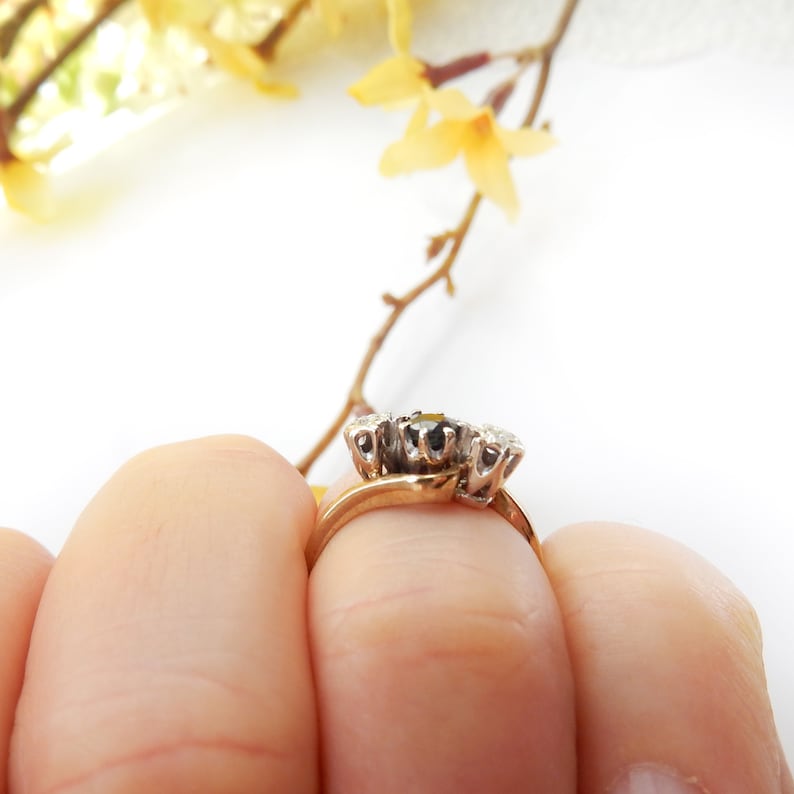 Vintage 9 ct Gold Sapphire & Diamond Toi et Moi Ring US Size 5 UK L