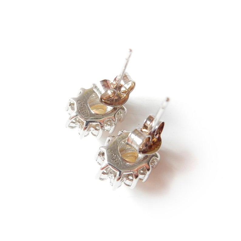 Vintage Sterling Silver Jelly Opal CZ Stud Earrings October Birthstone