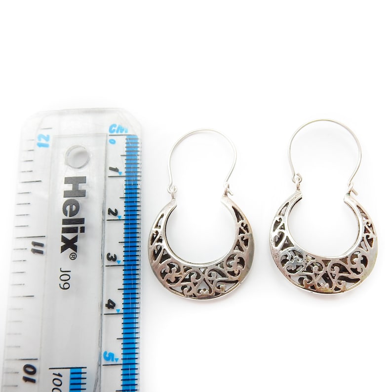 Vintage Sterling Silver Filigree Hoop Earrings