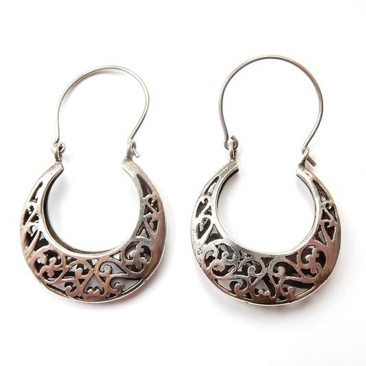 Vintage Sterling Silver Filigree Hoop Earrings