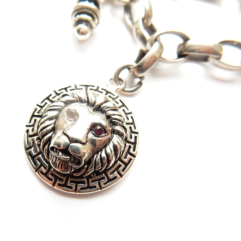 Chunky Sterling Silver Belcher T Bar Chain Ruby Lion Fob 20inches