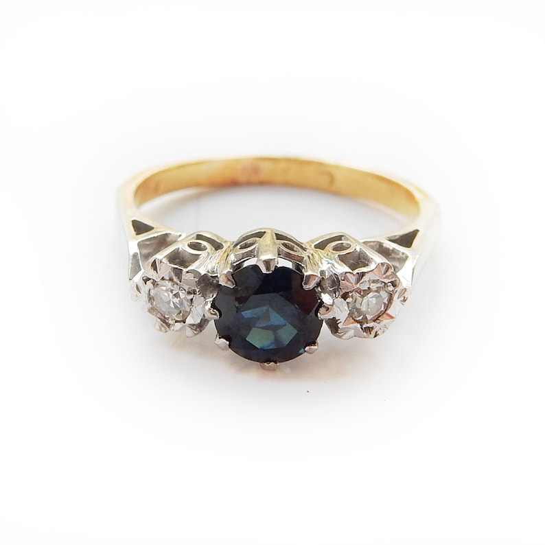 Vintage 18ct Gold Platinum Sapphire & Diamond Ring US Size 5 UK L