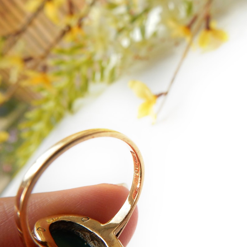 Antique Art Deco 9ct Gold Green Chrysoprase Gold Ring US Size 5.5